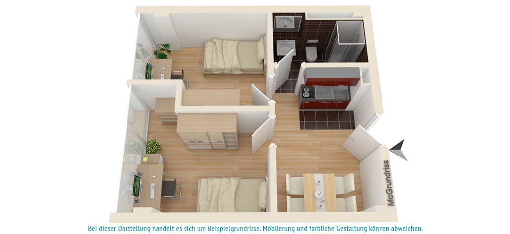 Floor plan Franklin20 in Dresden 2 room apartment student dormitory, also WG room